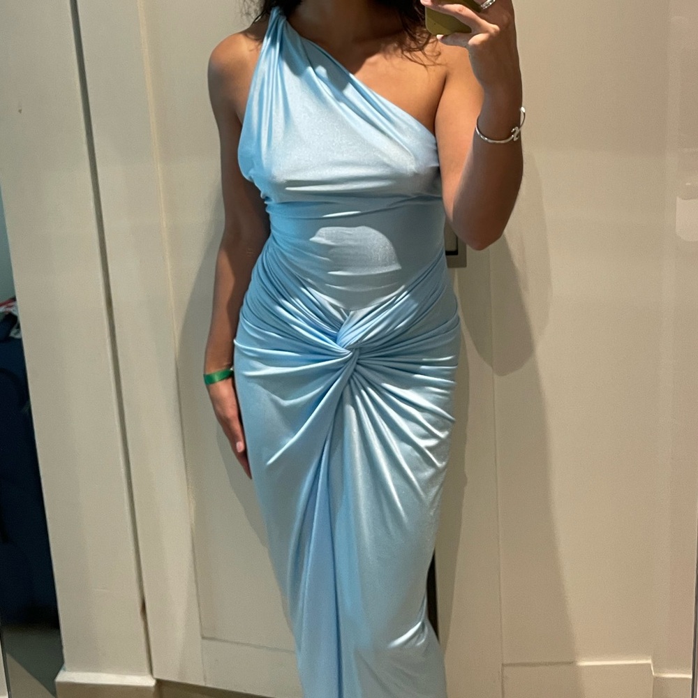 Baobab Collection One-Shoulder Sky Blue Knot Midi Dress - Picture 2 of 8